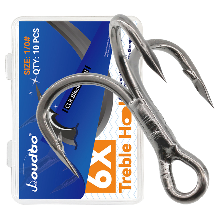 Fishing Hook Offset - 6X hameçons triples de pêche noirs